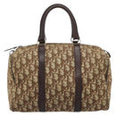 Christian Dior Trotter Canvas Boston Bag Beige Gold Auth 193530-2
