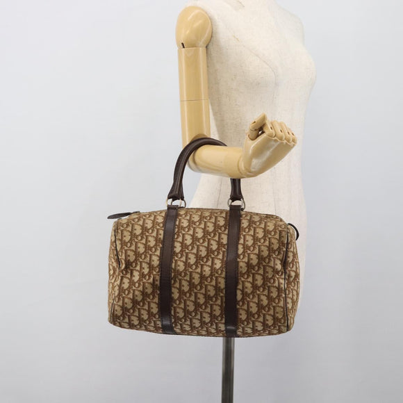 Christian Dior Trotter Canvas Boston Bag Beige Gold Auth 193530