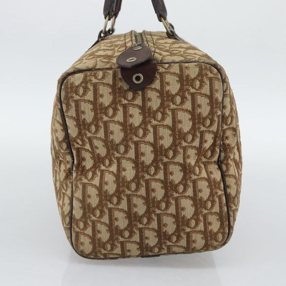 Christian Dior Trotter Canvas Boston Bag Beige Gold Auth 193530
