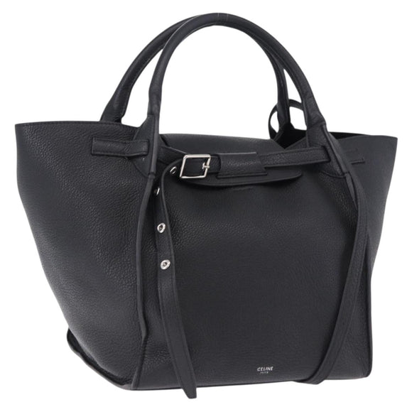 CELINE Big Bag Small Leather 2way Black Silver Auth 193536V