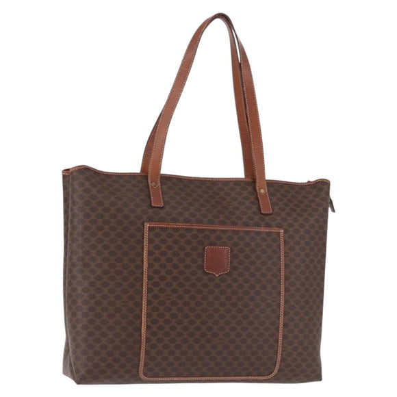 CELINE Macadam Canvas Tote Bag PVC Leather Brown Gold Auth 193538