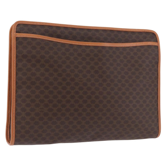 CELINE Macadam Canvas Clutch Bag PVC Leather Brown Gold Auth 193540V