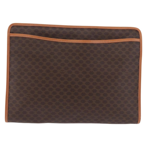 CELINE Macadam Canvas Clutch Bag PVC Leather Brown Gold Auth 193540V