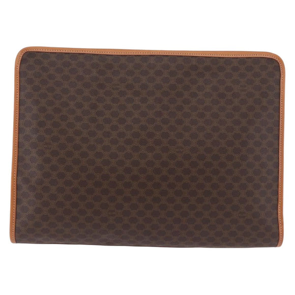 CELINE Macadam Canvas Clutch Bag PVC Leather Brown Gold Auth 193540V