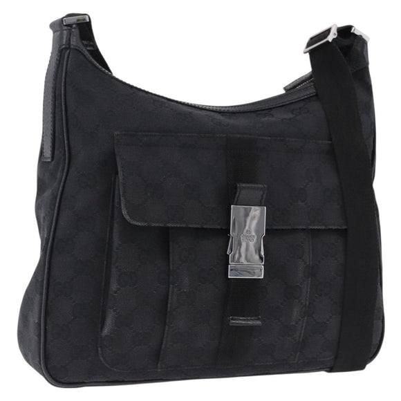 GUCCI GG Canvas Shoulder Bag Black Silver 131211 Auth 193541