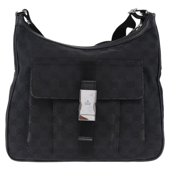 GUCCI GG Canvas Shoulder Bag Black Silver 131211 Auth 193541