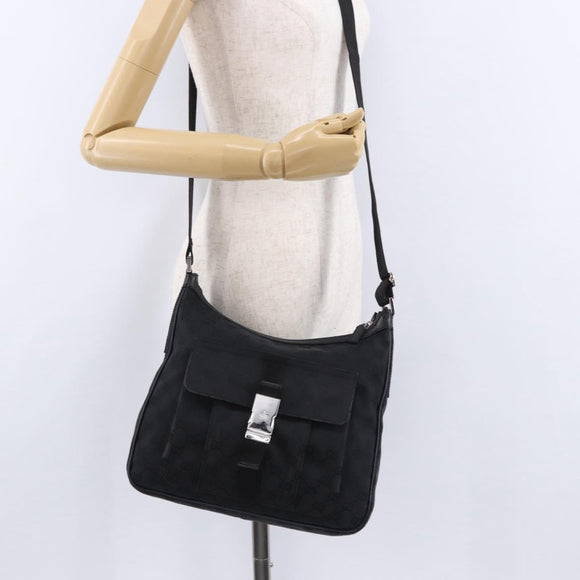 GUCCI GG Canvas Shoulder Bag Black Silver 131211 Auth 193541