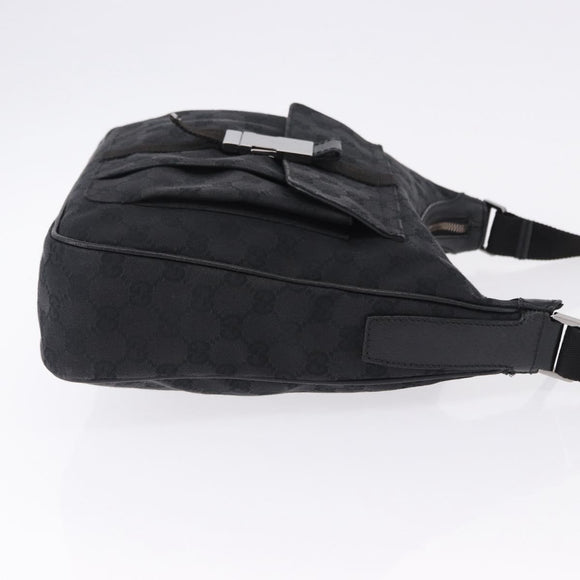 GUCCI GG Canvas Shoulder Bag Black Silver 131211 Auth 193541