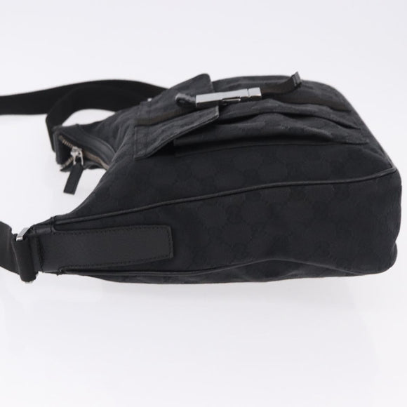 GUCCI GG Canvas Shoulder Bag Black Silver 131211 Auth 193541