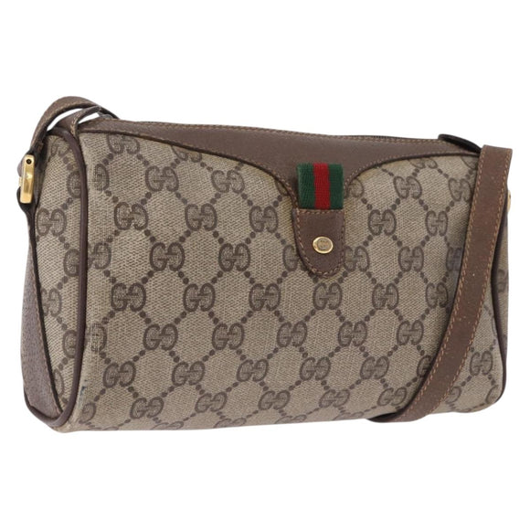 GUCCI GG Supreme Web Sherry Line Bag PVC Beige Gold 89 02 018 Auth 193543