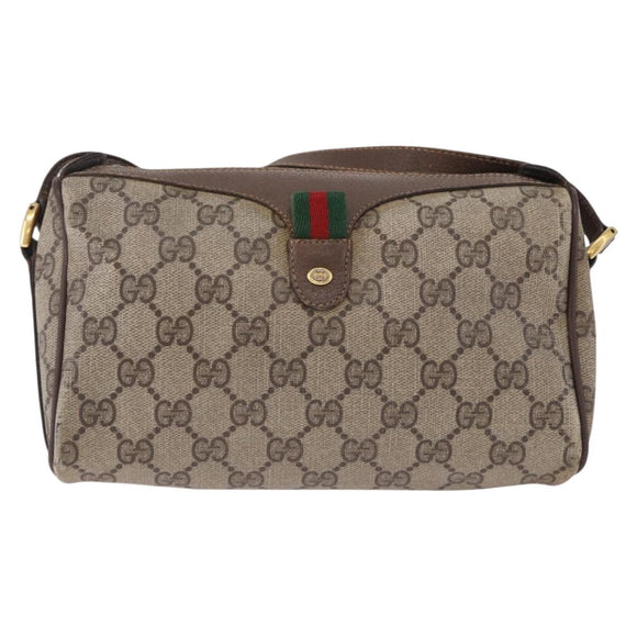 GUCCI GG Supreme Web Sherry Line Bag PVC Beige Gold 89 02 018 Auth 193543
