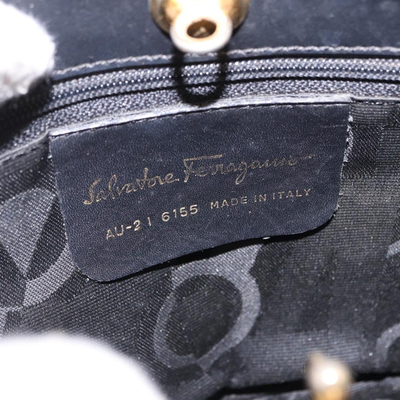 Salvatore Ferragamo Vala Hand Bag Canvas 2way Black Gold Auth 193549