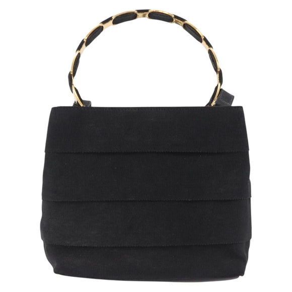 Salvatore Ferragamo Vala Hand Bag Canvas 2way Black Gold Auth 193549