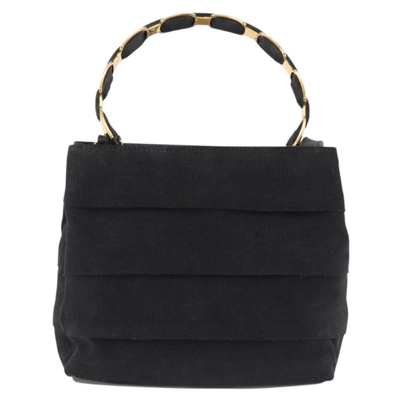 Salvatore Ferragamo Vala Hand Bag Canvas 2way Black Gold Auth 193549