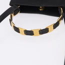 Salvatore Ferragamo Vala Hand Bag Canvas 2way Black Gold Auth 193549-7