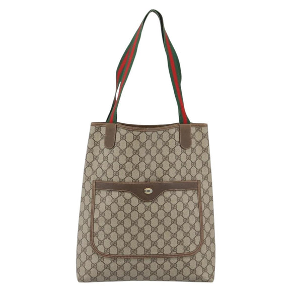 GUCCI GG Supreme Web Sherry Line Tote Bag PVC Beige 39 02 003 Auth 193552A