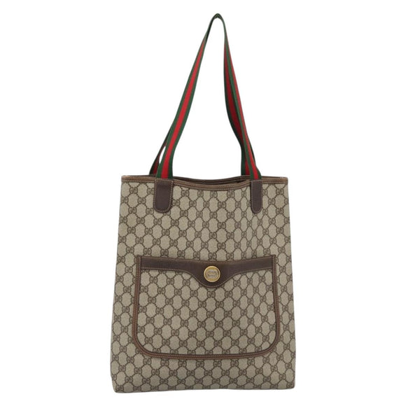 GUCCI GG Supreme Web Sherry Line Bag PVC Beige Gold 002 123 6487 Auth 193553A