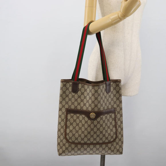 GUCCI GG Supreme Web Sherry Line Bag PVC Beige Gold 002 123 6487 Auth 193553A