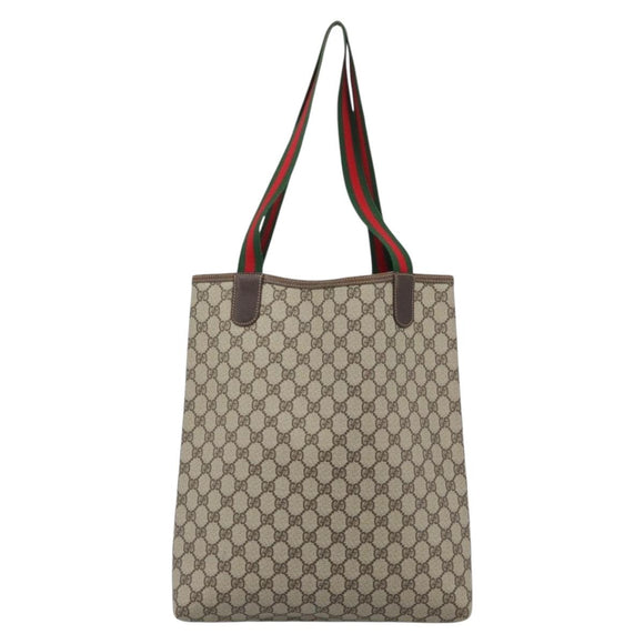 GUCCI GG Supreme Web Sherry Line Bag PVC Beige Gold 002 123 6487 Auth 193553A