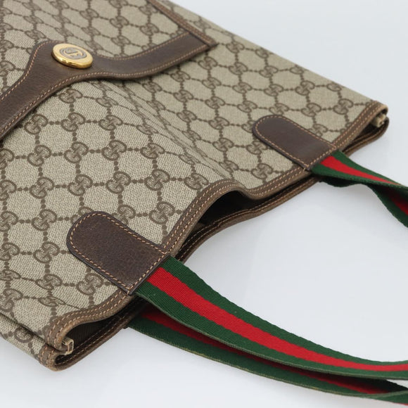 GUCCI GG Supreme Web Sherry Line Bag PVC Beige Gold 002 123 6487 Auth 193553A
