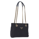 PRADA Chain Shoulder Tote Bag Nylon Black Gold Auth 193554-1