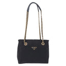 PRADA Chain Shoulder Tote Bag Nylon Black Gold Auth 193554-2