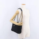 PRADA Chain Shoulder Tote Bag Nylon Black Gold Auth 193554-24