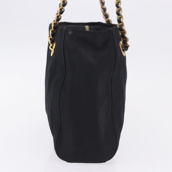 PRADA Chain Shoulder Tote Bag Nylon Black Gold Auth 193554