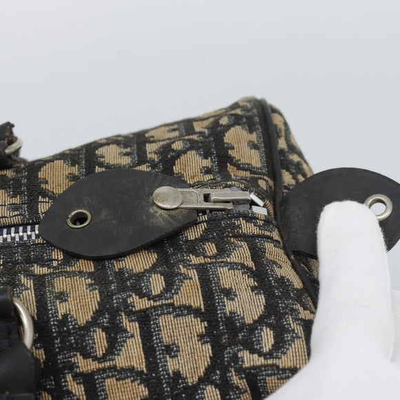 Christian Dior Trotter Canvas Boston Bag Navy Silver Auth 193558