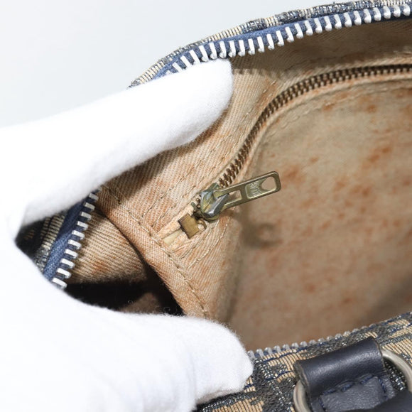 Christian Dior Trotter Canvas Boston Bag Navy Silver Auth 193558