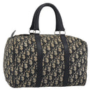 Christian Dior Trotter Canvas Boston Bag Navy Silver Auth 193558-1