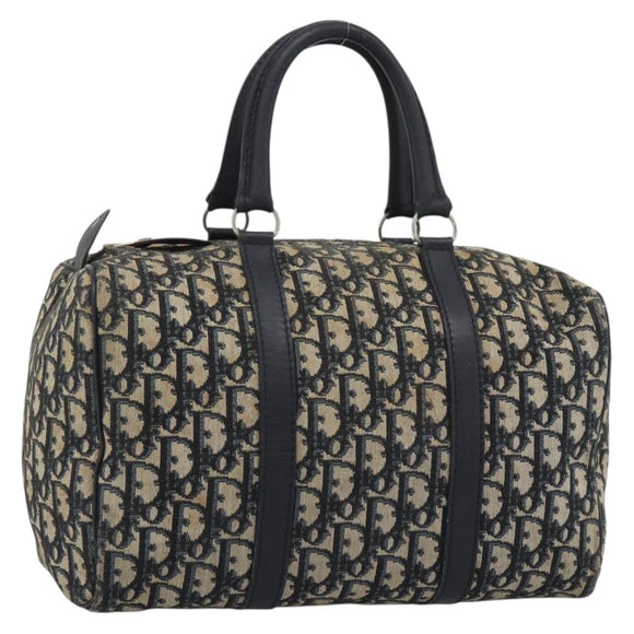Christian Dior Trotter Canvas Boston Bag Navy Silver Auth 193558