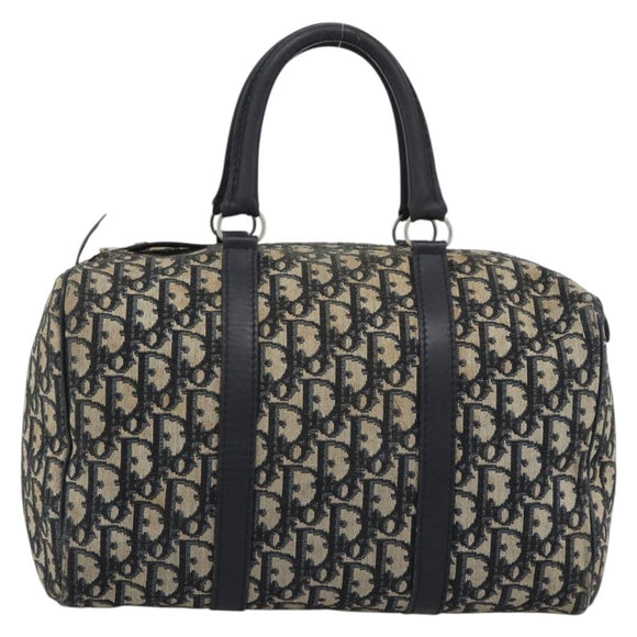 Christian Dior Trotter Canvas Boston Bag Navy Silver Auth 193558