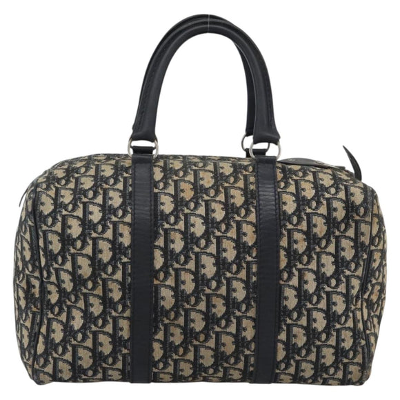Christian Dior Trotter Canvas Boston Bag Navy Silver Auth 193558
