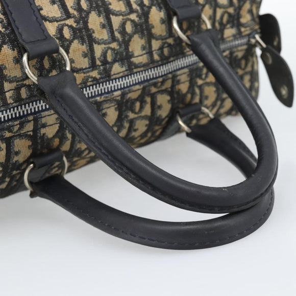 Christian Dior Trotter Canvas Boston Bag Navy Silver Auth 193558