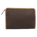 CELINE Macadam Canvas Clutch Bag PVC Leather Brown Gold Auth 193559A-2