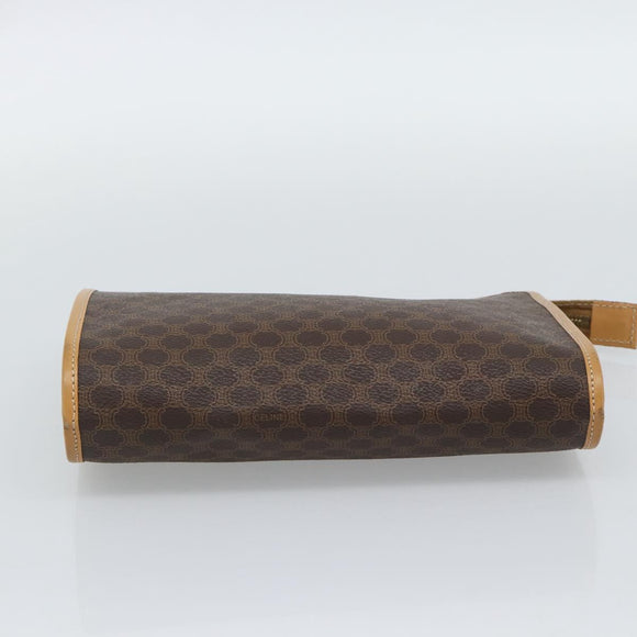 CELINE Macadam Canvas Clutch Bag PVC Leather Brown Gold Auth 193559A