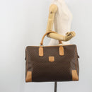 CELINE Macadam Canvas Boston Bag PVC Leather Brown Gold Auth 193560A-22