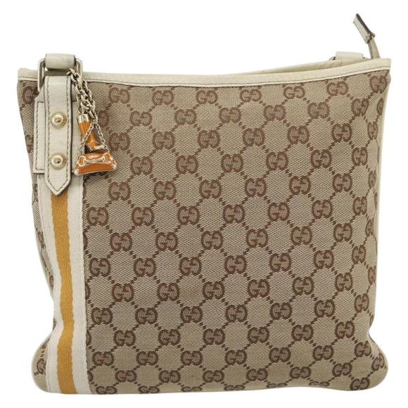 GUCCI GG Canvas Sherry Line Shoulder Bag Beige Gold 144388 Auth 193563A