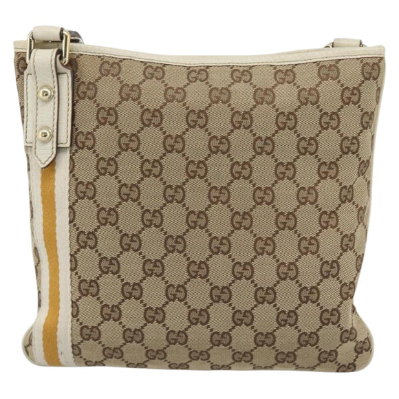 GUCCI GG Canvas Sherry Line Shoulder Bag Beige Gold 144388 Auth 193563A