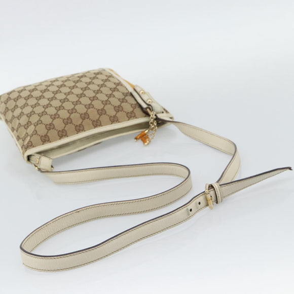 GUCCI GG Canvas Sherry Line Shoulder Bag Beige Gold 144388 Auth 193563A