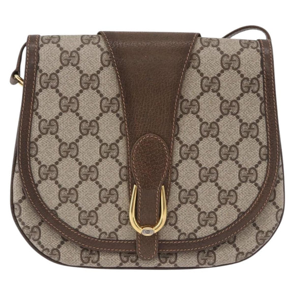 GUCCI GG Supreme Shoulder Bag PVC Beige Gold Auth 193564