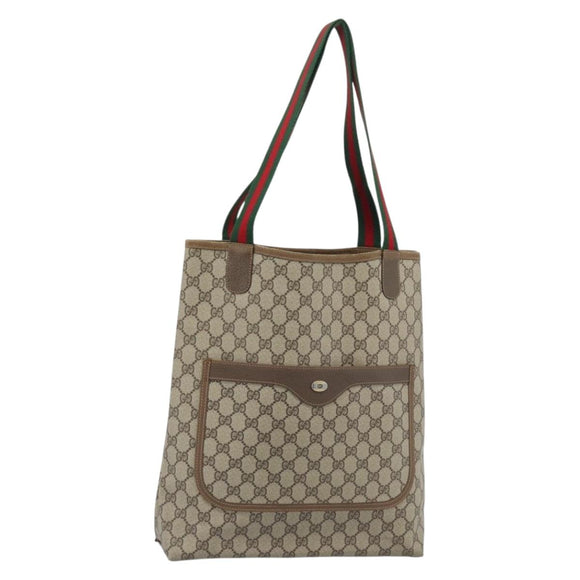 GUCCI GG Supreme Web Sherry Line Tote Bag PVC Beige 40 02 003 Auth 193566