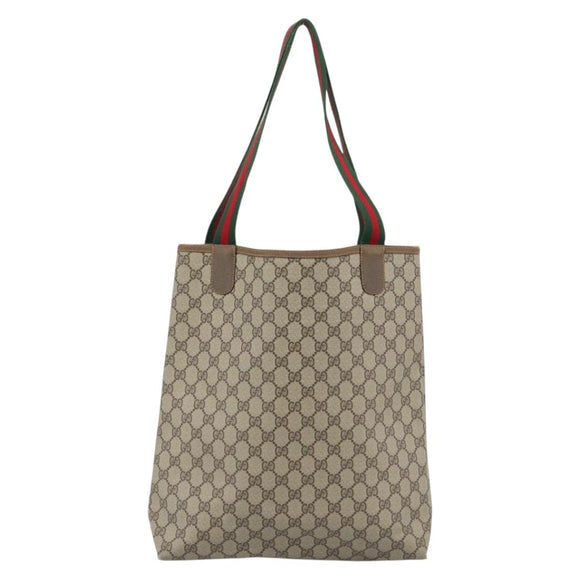 GUCCI GG Supreme Web Sherry Line Tote Bag PVC Beige 40 02 003 Auth 193566