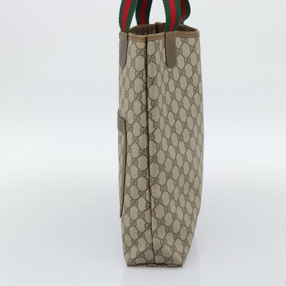 GUCCI GG Supreme Web Sherry Line Tote Bag PVC Beige 40 02 003 Auth 193566