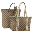 GUCCI GG Canvas Sherry Line Tote Bag 2 Set Beige Auth 193567-1
