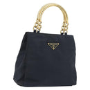 PRADA Chain Hand Bag Nylon Navy Gold Auth 193568A-1