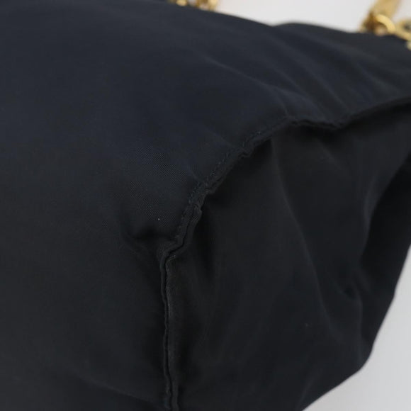 PRADA Chain Hand Bag Nylon Navy Gold Auth 193568A