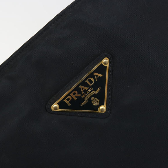 PRADA Chain Hand Bag Nylon Navy Gold Auth 193568A