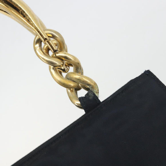 PRADA Chain Hand Bag Nylon Navy Gold Auth 193568A
